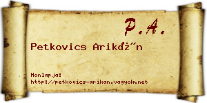 Petkovics Arikán névjegykártya